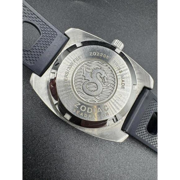 Rare ZODIAC " Sea Dragon " ZO2205 Quartz Swiss Men's Watch with Blue Dial Orange - Picture 8 of 9